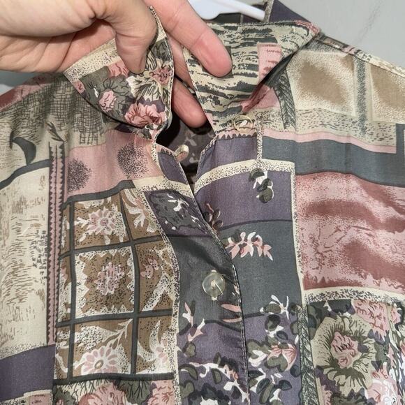 Vintage Stunt Petite 100% Silk Woman Blouse PL Pink Purple Floral Short Sleeve - Picture 6 of 7
